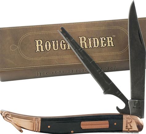 Rough Rider Copper Bolster Fish Knife Rr1597 Black Bone Handle