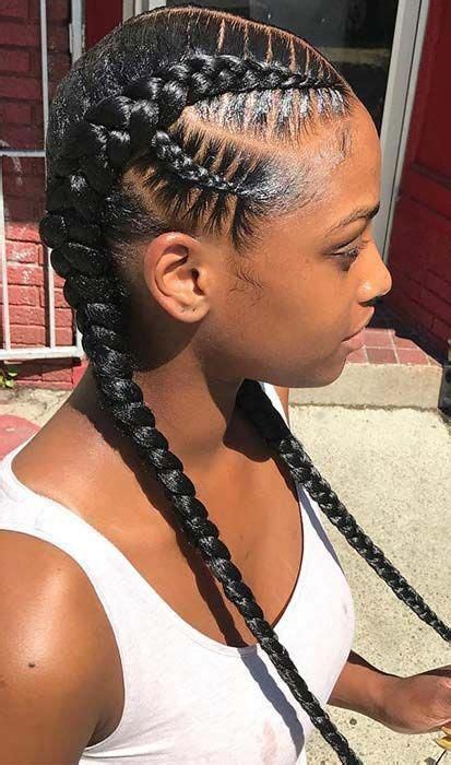 Double Braids With Stylish Small Braids On The Side Sidebraided Two