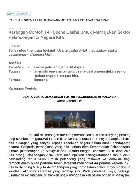 Sektor pelancongan di negara kita berkembang maju dan menjadi sumber pendapatan negara yang penting. Diari Cikgu Chom_ Karangan Contoh 14 - Usaha-Usaha Untuk ...