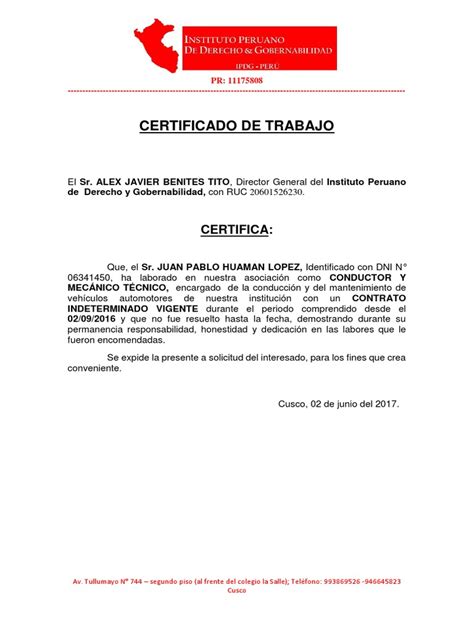 Certificado De Trabajo