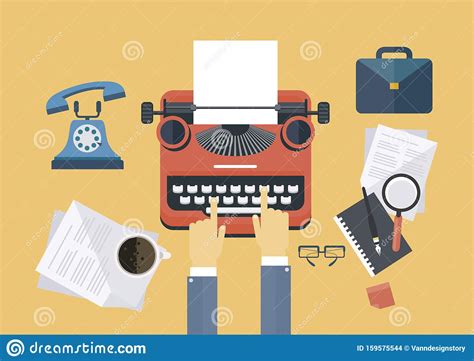 Concept Idea Equipments And Typewriter For Workspace Of Writer Or ...