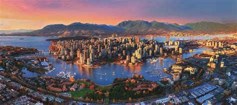 Aerial Photography Of City Vancouver Sunset City Landscape Lake