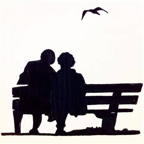 Love Two Elderly People Sitting On A Bench In The Park Drawing Made