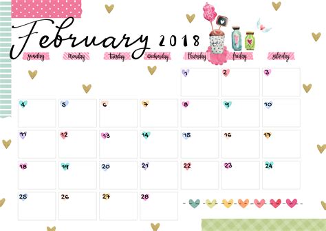 February 2018 Printable Colorful Calendar Free Download Colorful Zone