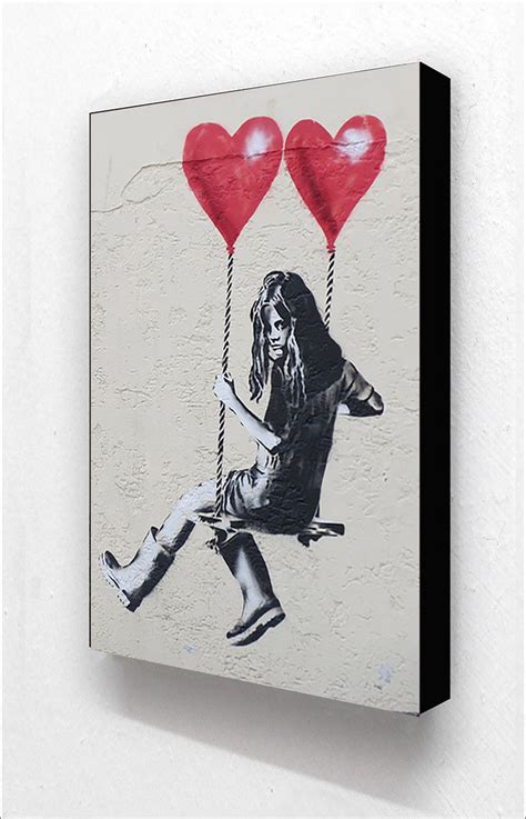 Banksy Girl 2 Hearts Love Swing Vertical Block Mount Camden Town
