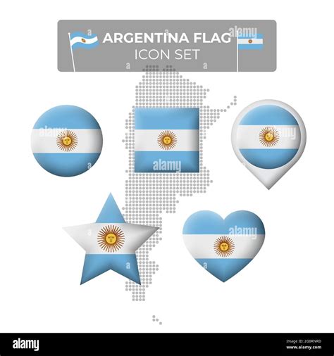 Argentina Flag Icons Set In The Shape Of Square Heart Circle Stars