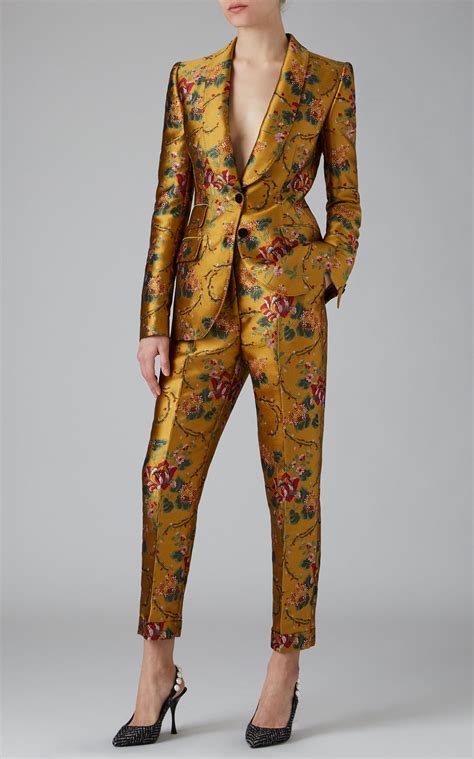 Dolce And Gabbana Floral Print Satin Jacquard Tapered Pants Pantsuits