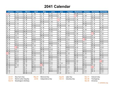 2041 Calendar Horizontal One Page