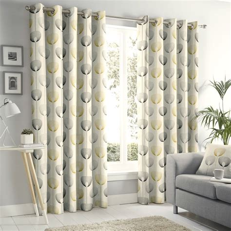 Delta Geometric Floral Fully Lined Eyelet Curtains Grey Natural Ochre