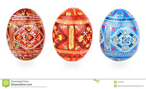 Three Russian Tradition Easter Eggs Abreast Over W Stock Photo Image