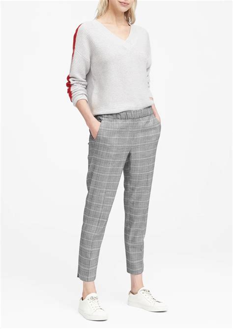 Banana Republic Hayden Tapered Fit Pull On Plaid Ankle Pant Bottoms