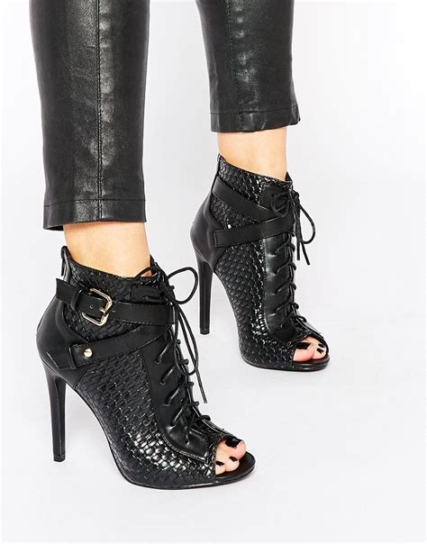 daisy street black lace up peep toe shoe boots at peep toe shoe boots heels boots