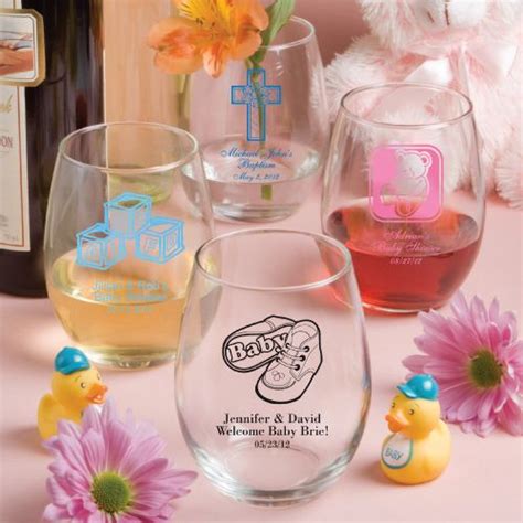 Personalized 15 Oz Stemless Wine Glass Baby Shower Favors Free