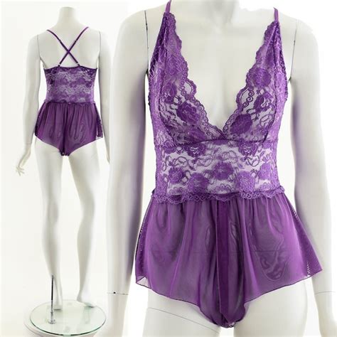purple lace teddy crotchless teddy lingerie sexy purp… gem