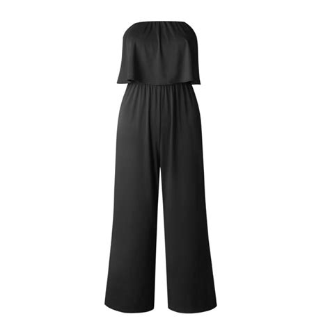 Buy Womens Sexy Off Shoulder Strapless Ruffle One Piece Wide Leg Long Jumpsuit Pants Rompers At