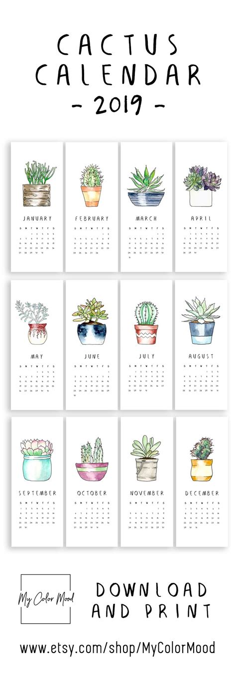 Modern Cactus Calendar 2019 For All The Succulent Lovers These Small