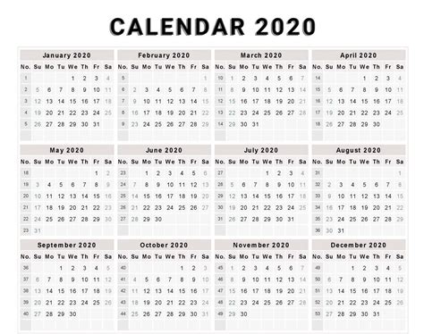 Calendar 2020 Free Template With Weeks Free Calendar Template Print