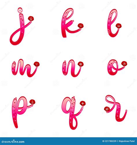 Lowercase Pink Red Gradient Floral Alphabets Abc Letters With Hindu