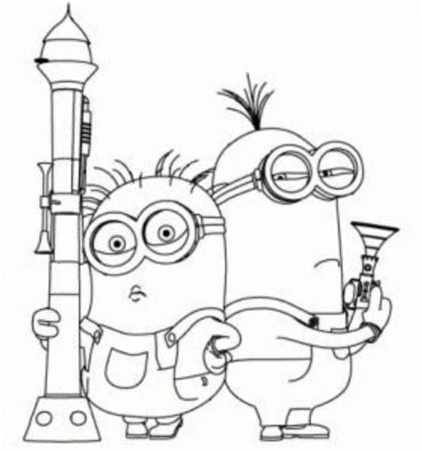 Two Minions Armed Despicable Me 2 Coloring Pages Cards Art