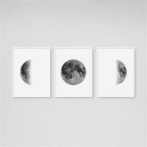 Set Of 3 Moon Prints Wall Art Moon Phases Poster Minimalist Moon Art
