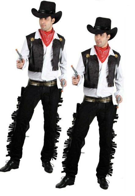 New Mens Adult Black Western Cowboy Gunslinger Fancy Dress Costume Wild