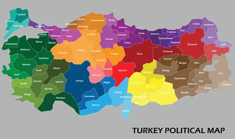 Turquía mapa político dividido por estado estilo colorido esquema