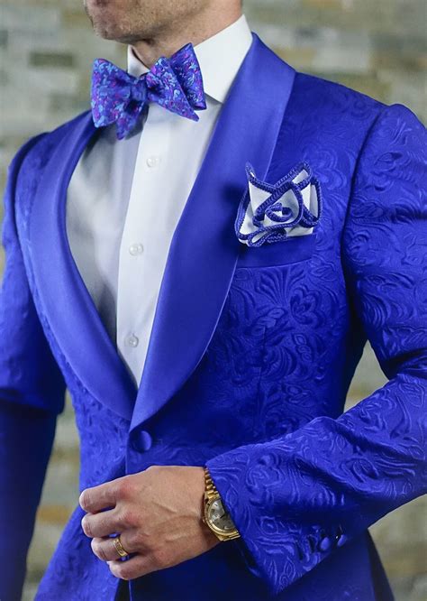 S By Sebastian Royal Blue Paisley Dinner Jacket Men Suits Wedding