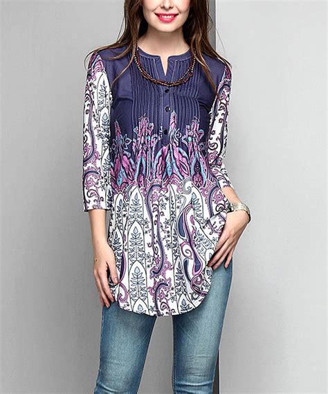 Take A Look At This Purple Paisley Notch Neck Pin Tuck Tunic Plus