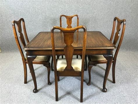 Extendable Mahogany Dining Table And 4 Chairs Antique Queen Anne Style
