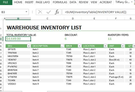 Warehouse Inventory Excel Template