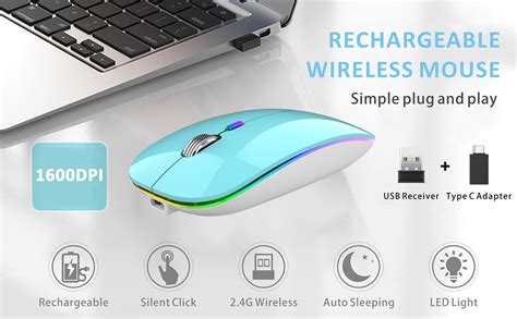 Uiosmuph Led Wireless Mouse G Slim Rechargeable Wireless Silent