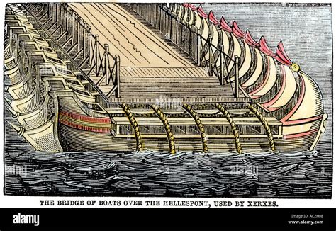 Bridge Of Boats For Xerxes Persian Army To Cross The Hellespont Into