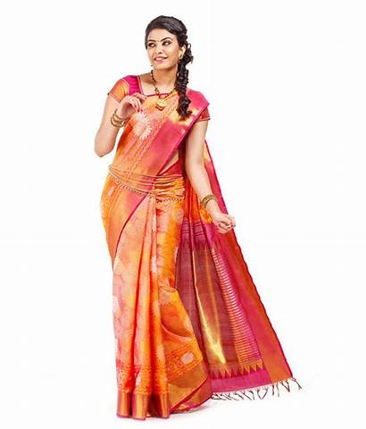 Sarees Saree Orange Silk Thara Kanjivaram