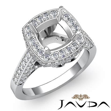 Diamond Engagement Ring Halo Setting 18k White Gold Cushion Semi Mount
