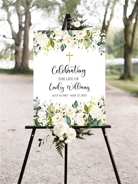 Celebration Of Life Sign White Greenery Funeral Welcome Sign Etsy
