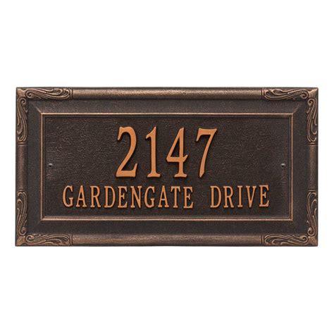Metal Address Plaque With Simulated Carved Wood Border