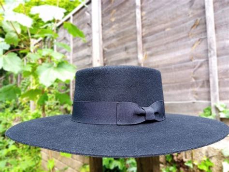 Spanish Bolero Hat Wide Brim Hat Boater Hat Black Wool Felt Etsy Uk