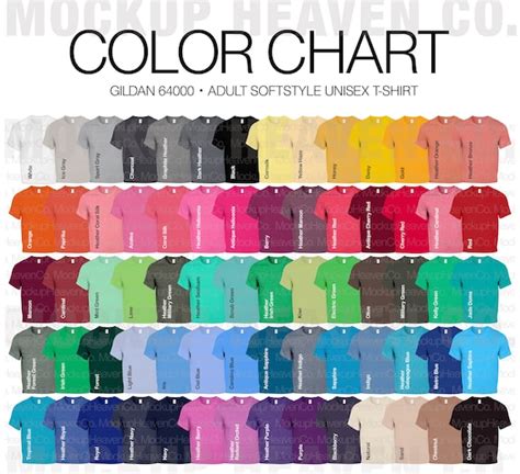 Gildan G Color Chart Files Colors T Shirt Mockup Etsy