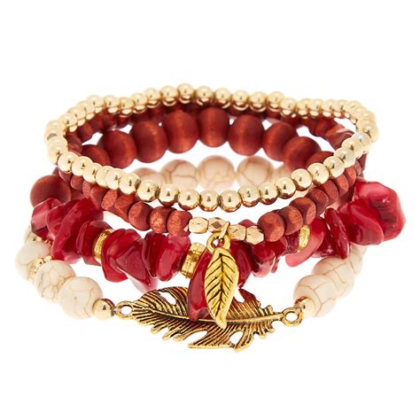 Desert Bead Stretch Bracelets Red 4 Pack Claires Us