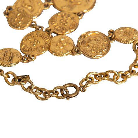 Chanel Gold Tone Cc Hammered Finish Coin Necklace