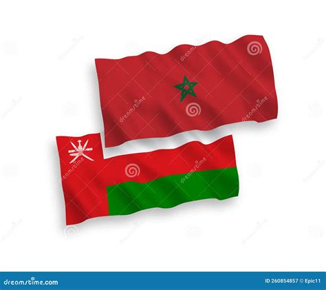 Flags Of Sultanate Of Oman And Morocco On A White Background Stock