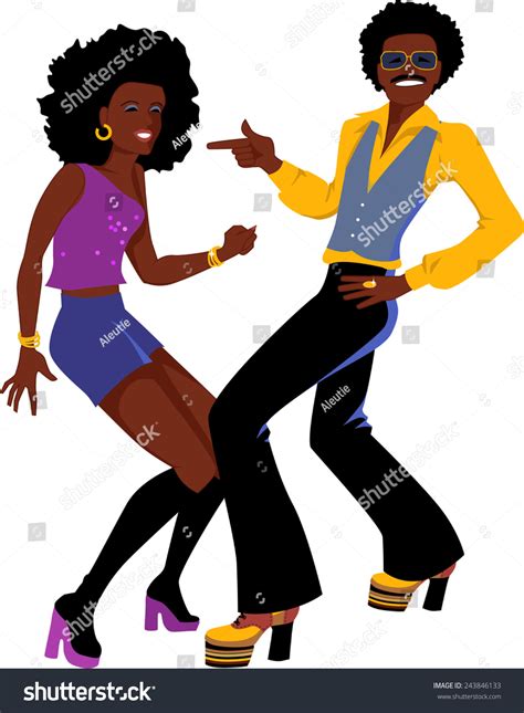 Cool Black Couple Dancing Disco Vector Illustration Isolated On White