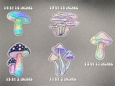 Holographic Mushroom Vinyl Sticker Set Trippy Stickers Etsy