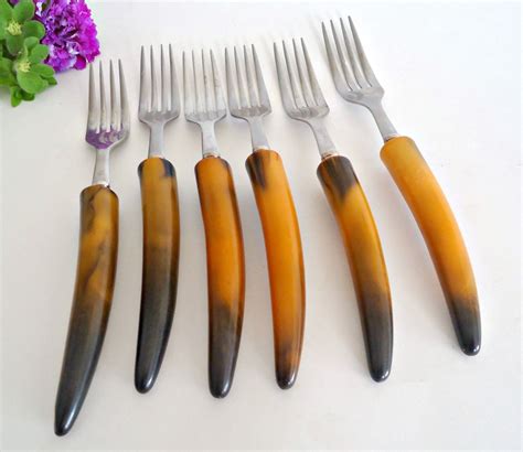 6 Bakelite Forks Mid Century Knife Flatware Cutlery Set Etsy