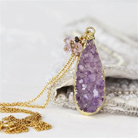 Amethyst Druzy Necklace Diamond And Amethyst Cluster Necklace