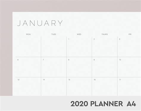 2020 Monthly Planner Printable A4 Minimal Etsy
