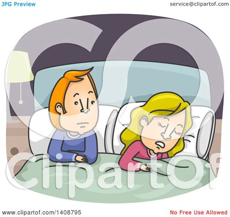 Clipart Of A Cartoon Caucasian Couple In Bed The Woman Asleep The Man
