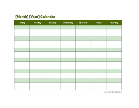 Monthly Blank Calendar In Green Shade Free Printable Templates