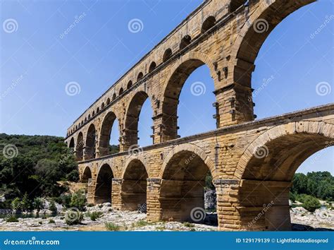Pont Du Gard Bridge Across Gard Ancient Roman Stock Image Image Of