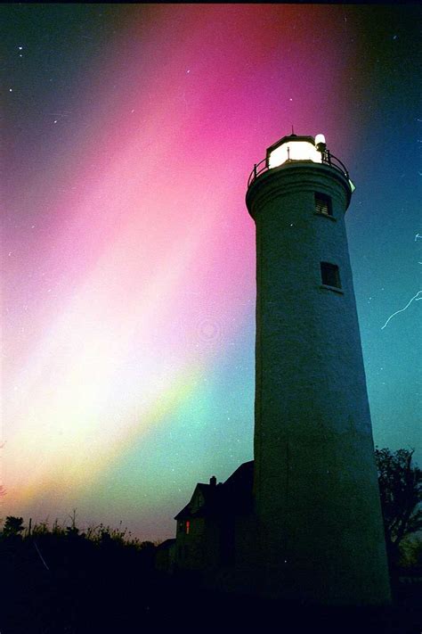 The Northern Lights Aurora Borealis Over Tibbets Point Lighthouse A